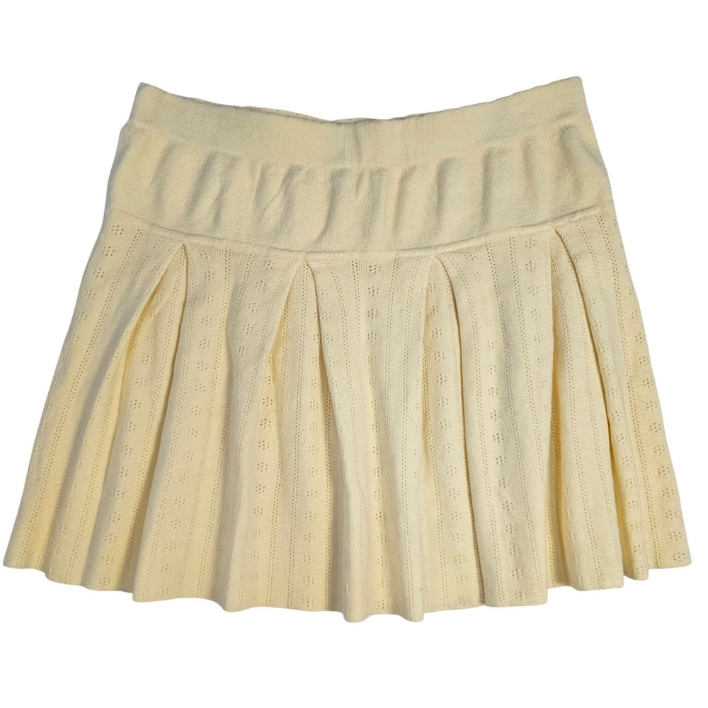Hippie Rose Womens XL Cream Pointelle Knit Pleated Mini‎ Skirt 5T02178 Ivory
